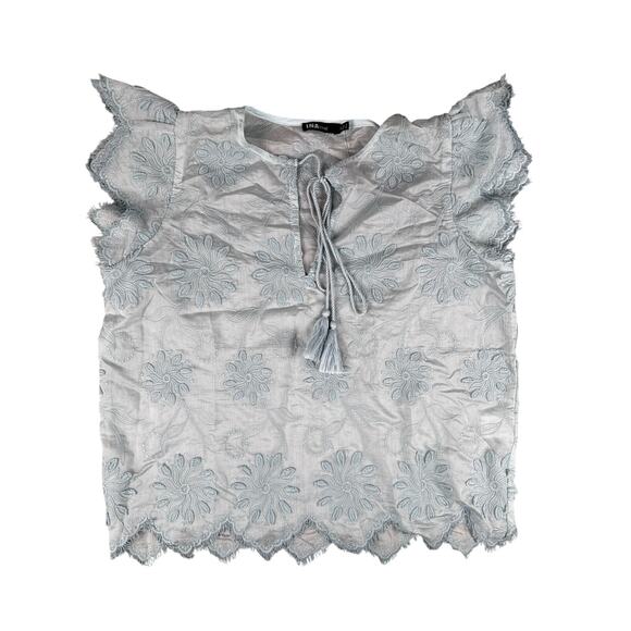 INA Floral Embroidery Boho Flutter Sleeve Blouse & Short Set Womens Size M - Picture 3 of 10